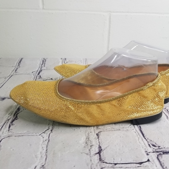 Vtg 60s 1960s Mcm Mod gold metallic lame mid century foldable flats - Picture 6 of 11